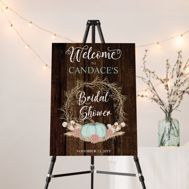 Bridal Shower - Rustic Pumpkin Pampas Wreath  Foam Foam Board (In Situ (Stand))