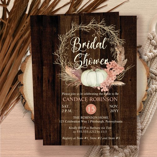 Bridal Shower _ Rustic Pumpkin Pampas Wreath  Invitation