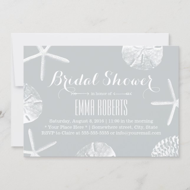 Bridal Shower Rustic Silver Beach Seashells Invitation (Front)
