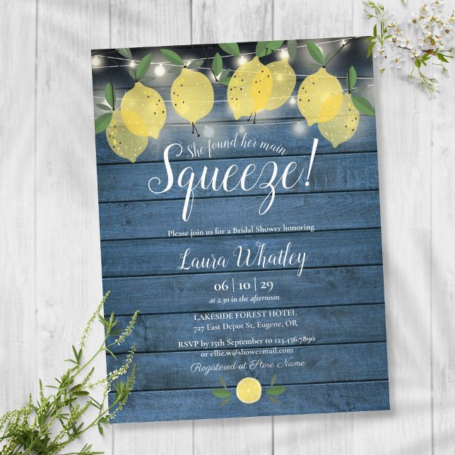 Bridal Shower Rustic String Lights Squeeze Lemons Announcement Postcard (Creator Uploaded)