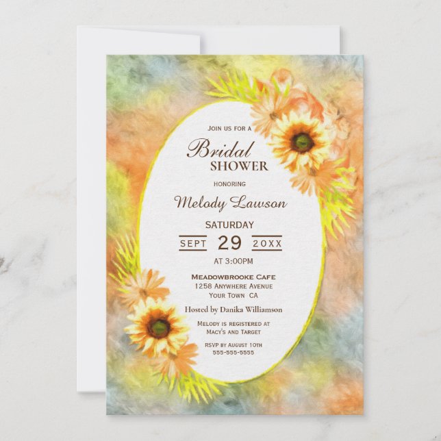 Bridal Shower Rustic Sunflower Floral Invitation (Front)