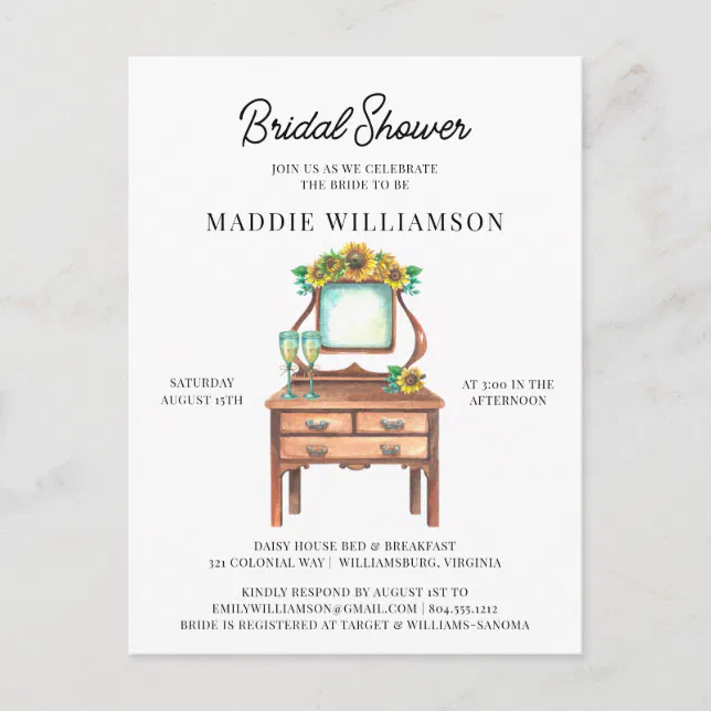 Bridal Shower Rustic Sunflower Invitation Postcard Zazzle