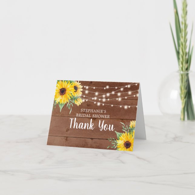 Bridal Shower Rustic Sunflower Lights Thank You (Front)