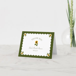 Bridal Shower Rustic Sunflower Olive Green Vintage Thank You Card