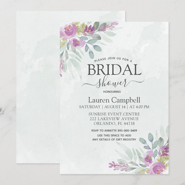 Bridal Shower Rustic Watercolor Floral Eucalyptus  Invitation (Front/Back)