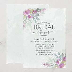 Bridal Shower Rustic Watercolor Floral Eucalyptus  Invitation