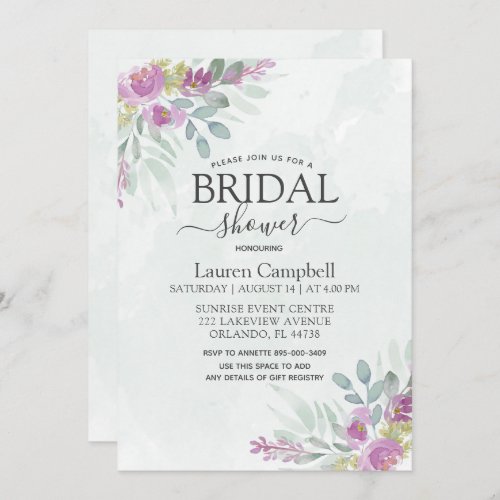 Bridal Shower Rustic Watercolor Floral Eucalyptus  Invitation