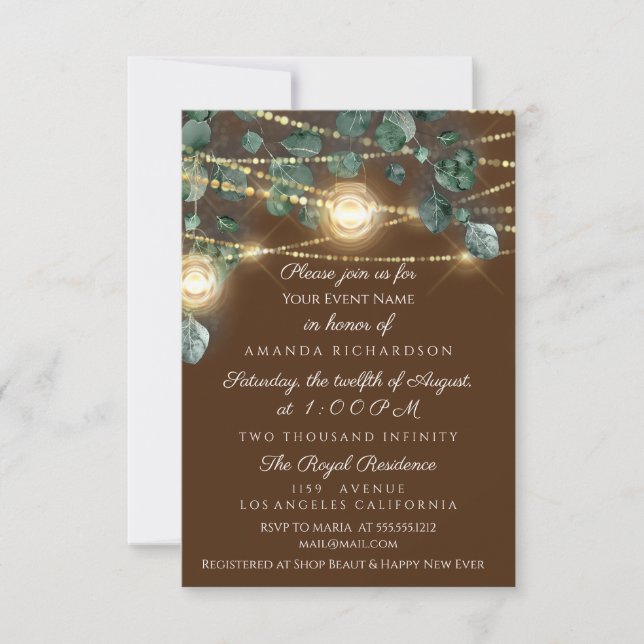Bridal Shower Rustic Wood Gold  Bronze Jars Light Invitation (Front)