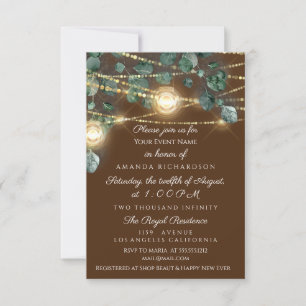 Bridal Shower Rustic Wood Gold  Bronze Jars Light Invitation