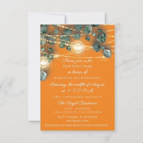 Bridal Shower Rustic Wood Gold Orange Jars Light Invitation