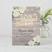 Bridal Shower Rustic Wood Hydrangea Flowers Lights Invitation (Standing Front)