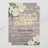 Bridal Shower Rustic Wood Hydrangea Flowers Lights Invitation (Front/Back)