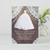 Bridal Shower | Rustic Wood | Lace | Wedding Gown Invitation (Standing Front)