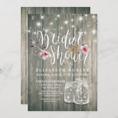 Bridal Shower Rustic Wood Mason Jar String Lights Invitation (Front/Back)