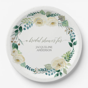 Bridal Shower Rustic Wreath Alabaster Rose Leaves Paper Plates