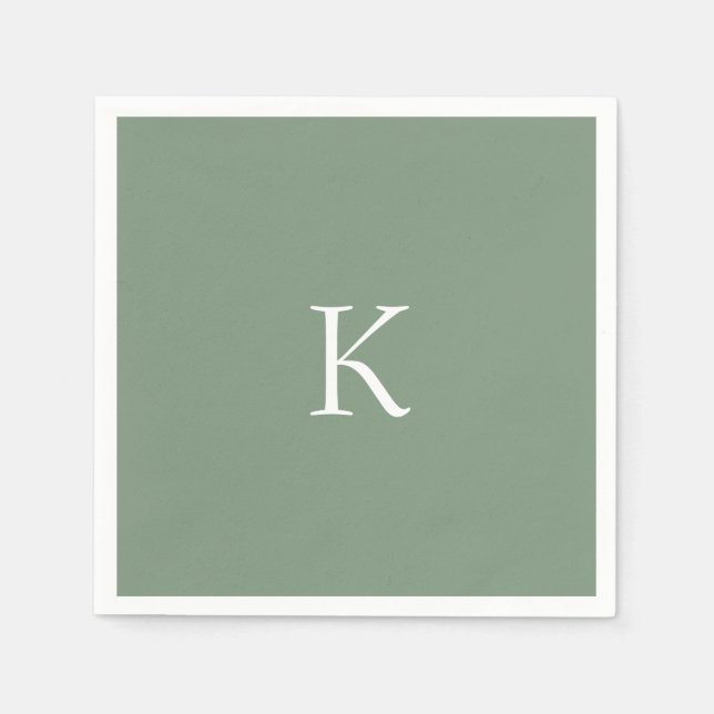  Bridal Shower Sage Green Monogram Initial Wedding Napkins (Front)