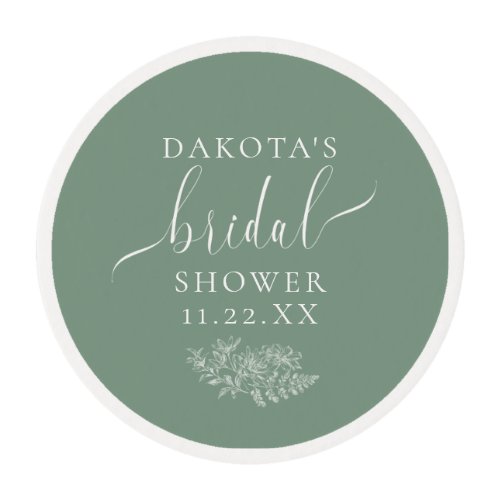 Bridal Shower Sage Green White  Edible Frosting Rounds