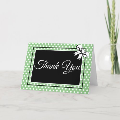 Bridal Shower Sage Green White Polka Dots and Bows Thank You Card