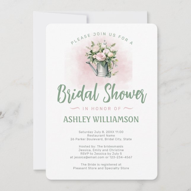 Bridal Shower Sage Pink Roses Invitation (Front)