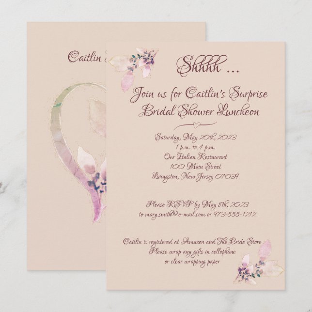 Bridal Shower, Salmon Watercolor  Invitation (Front/Back)