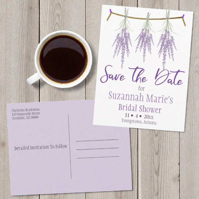 Bridal Shower Save The Date Dry Lavender Bundles A Announcement Postcard (Lavender bundle template save the date postcard bridal shower invitation)