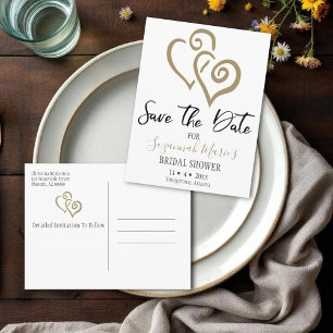 Bridal Shower Save The Date Khaki Linked Hearts Announcement Postcard