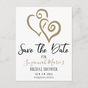 Bridal Shower Save The Date Khaki Linked Hearts Announcement Postcard