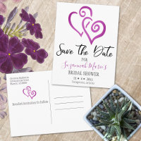 Bridal Shower Save The Date Magenta Linked Hearts