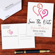 Bridal Shower Save The Date Orange Pink Hearts Ann