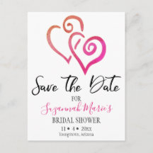 Bridal Shower Save The Date Orange Pink Hearts