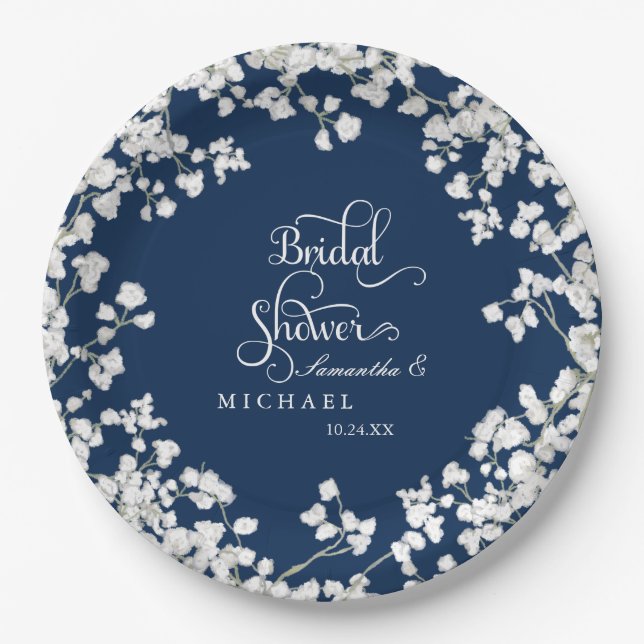 Bridal Shower Script Baby's Breath Rustic Country Paper Plates (Front)