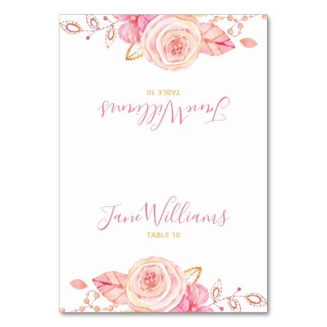 Bridal Shower Script Floral Place Cards (Front)