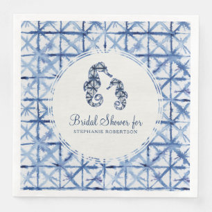 Bridal Shower Seahorse Beach Shibori Indigo Ocean Paper Dinner Napkins
