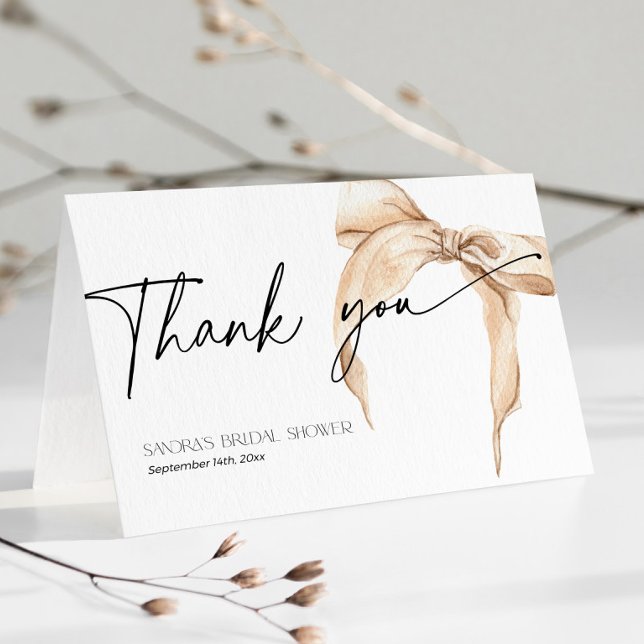Bridal Shower She is tying the knot neutral beige Thank You Card (Creator Uploaded)