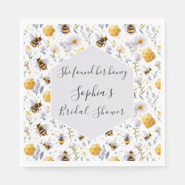 Bridal Shower She's Found Her Honey Bees Floral Napkins (Front)