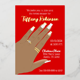 Bridal Shower Showing Ring African American Real  Foil Invitation