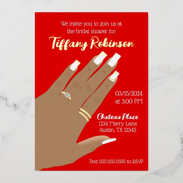 Bridal Shower Showing Ring African American Real  Foil Invitation (Front)