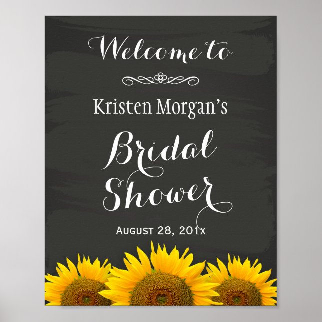 Bridal Shower Sign Elegant Sunflowers Chalkboard (Front)