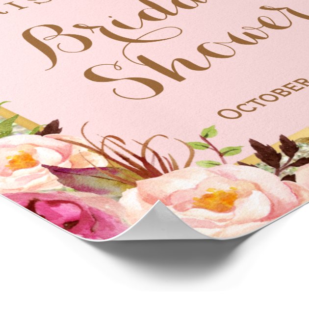 Bridal Shower Sign Gold Glitter Blush Pink Floral