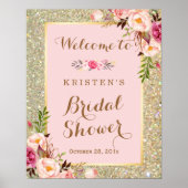 Bridal Shower Sign Gold Glitter Blush Pink Floral (Front)