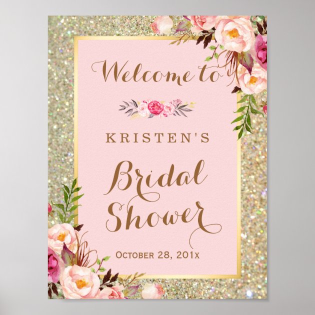 Bridal Shower Sign Gold Glitter Blush Pink Floral