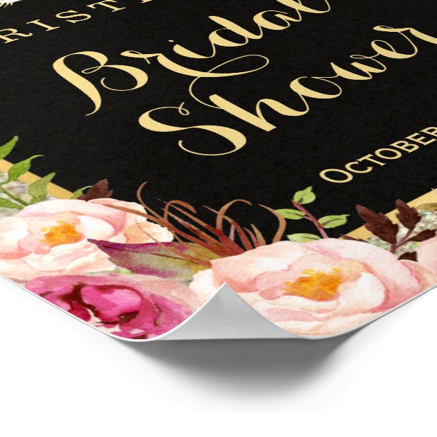 Bridal Shower Sign Gold Glitter Sparkles Floral