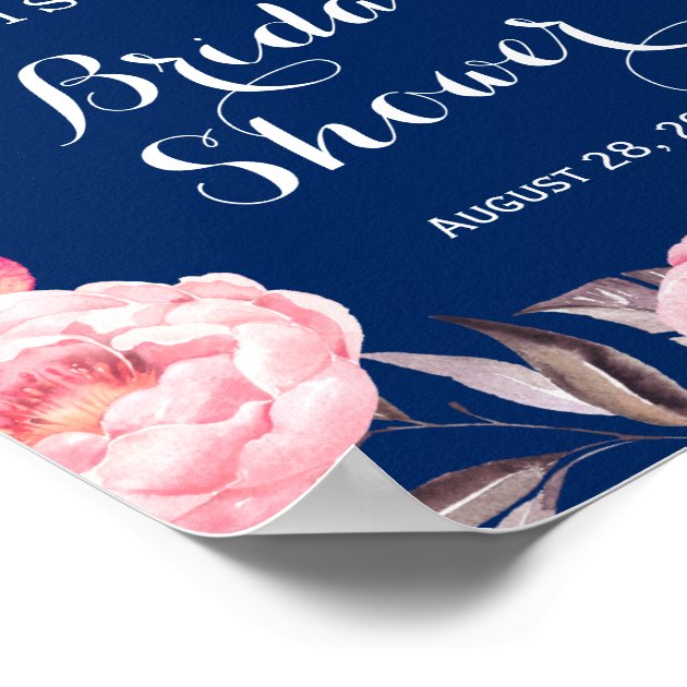 Bridal Shower Sign Modern Navy Blue Floral Wreath Poster