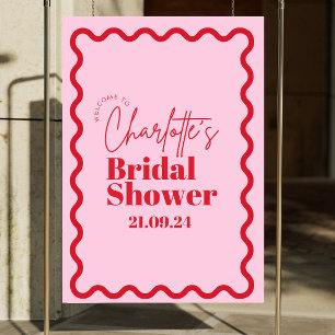 Bridal Shower Sign  Pink & Red Wavy Bridal Shower