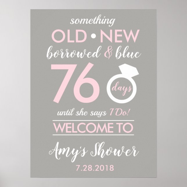 Bridal Shower Sign Welcome Countdown Wedding Party (Front)