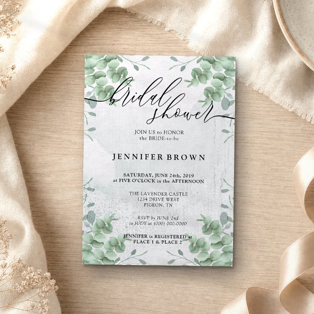 Bridal Shower Signature Eucalyptus Rustic Greenery Invitation