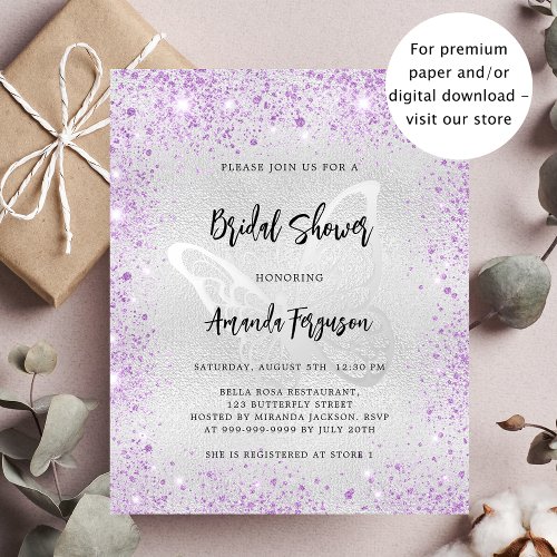 Bridal shower silver butterfly budget invitation