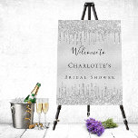 Bridal shower silver drips welcome foam board<br><div class="desc">A welcome board for a glamorous Bridal Shower.  A Fauske silver looking background decorated with faux silver drips,  paint dripping look.   Personalize and add a name. Black colored text. 
Back: no design</div>