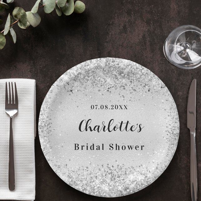 Bridal shower silver elegant confetti paper plates (Creator Uploaded)