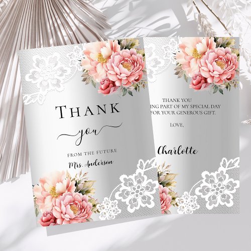 Bridal Shower silver floral lace thank you card